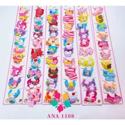 Cartela com 10 pares de xuxinhas com Detalhes de Silicone Laço/Borboleta/Coroa/Unicornio/Aleatorio
