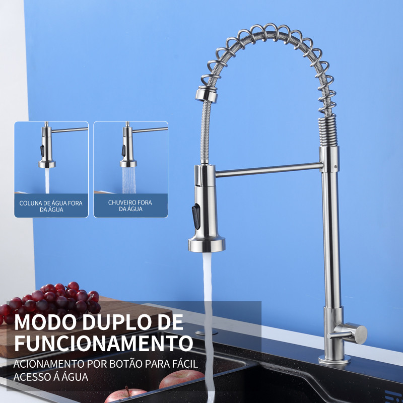 Torneira Cozinha Gourmet Inox Escovado Monocomando Com Spray Extensor Luxo água so Fria · foto 2