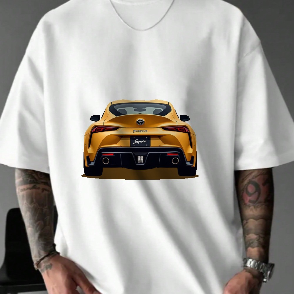 Camiseta Oversized com Estampa de Carro Esportivo Amarelo Streetwear Novo