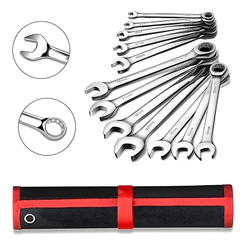 Jogo Chave Combinada 8/12Pçs Boca Estrela Açocromado,Bolsa de ferramentas de hardware,bolsa de lona para chaves