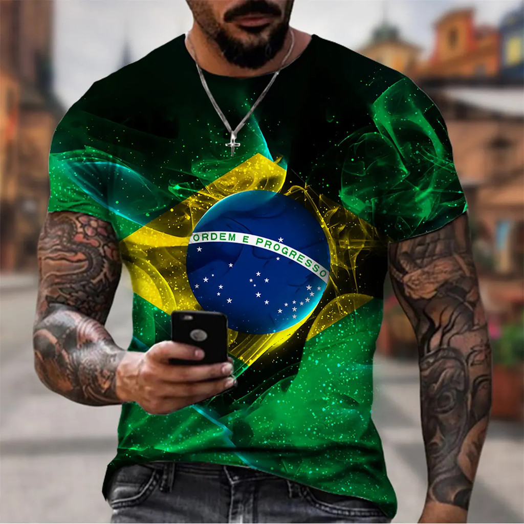 Homem Moda Brasil T Camisa Harajuku Bandeira Do Impressão 3D Casual Esportes Camiseta Manga Curta Birl Tshirt