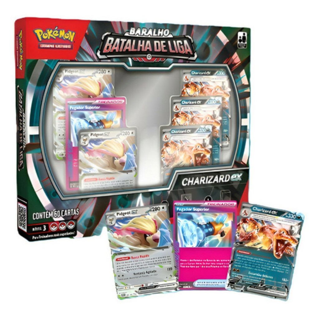 Box Baralho Batalha de Liga Charizard Ex Pokemon Tcg COPAG Carta Ultra Rara Deck