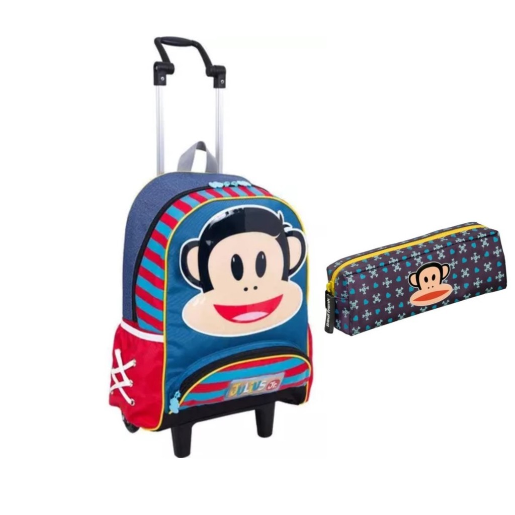 Kit Mochila Grande Com Rodinha e Estojo Infantil Julius Jr
