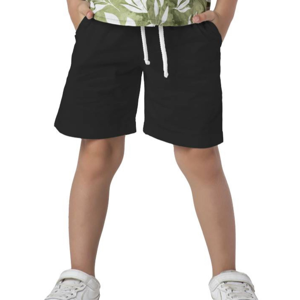 Bermuda Infantil Menino Sarja Preto Basic Casual Elástico