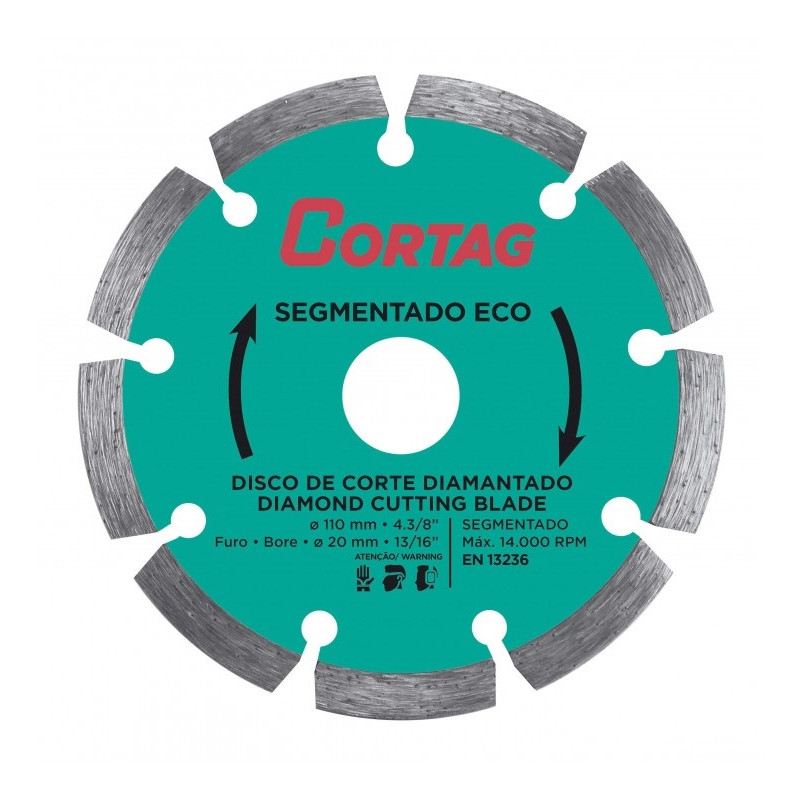 DISCO DE CORTE DIAMANTADO SEGMENTADO ECO 110MM 4.3/8" PARA SERRA MÁRMORE CORTAG 61699