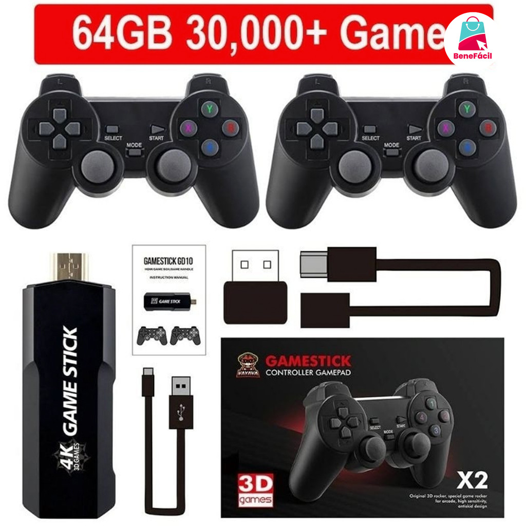 Video Game Stick 2 - Console 4K GD10 64GB 37 mil jogos + 2 ctrls pronto para enviar Jogos retrô para PSP PS1 GBA