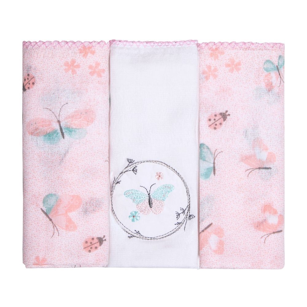 Kit Fralda De Pano Papi Bordados Karinho Borboleta - 03 Peças em Oferta na Shopee