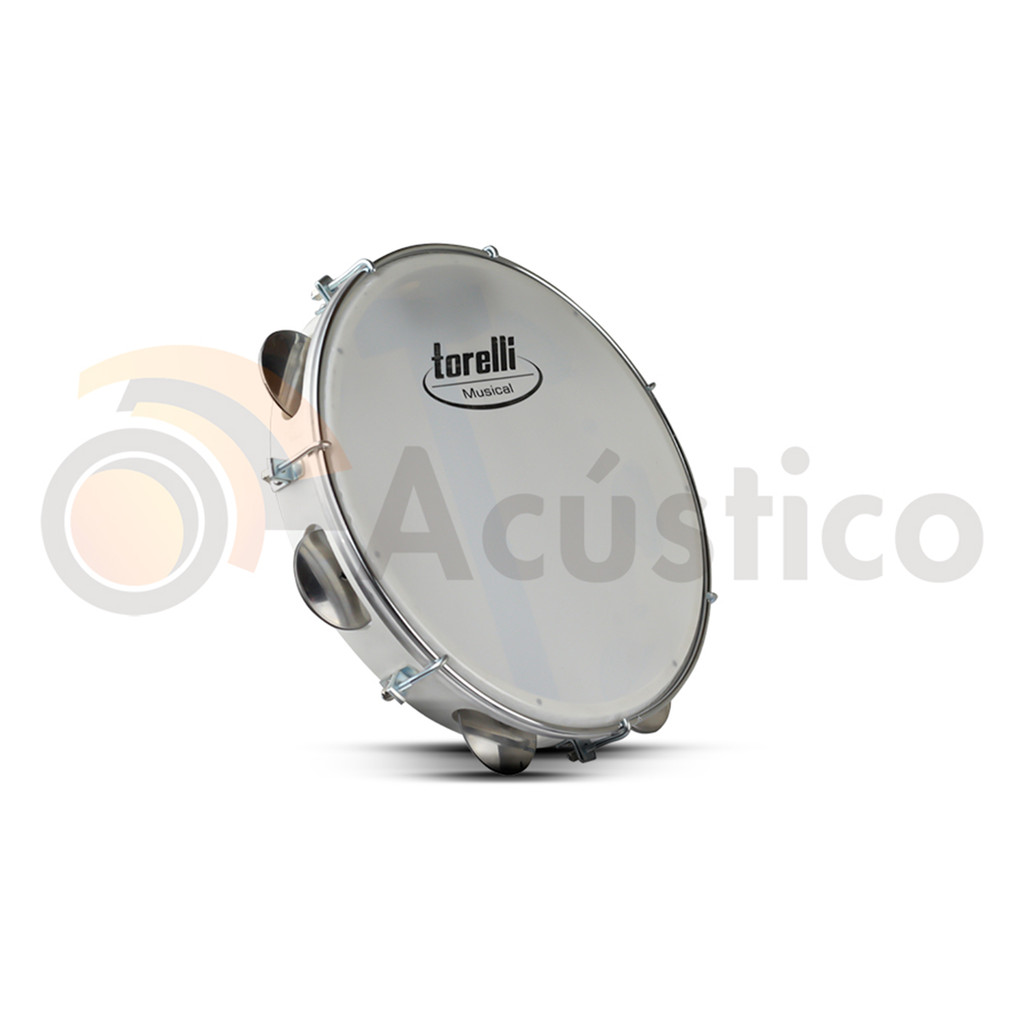 Pandeiro Torelli 10 Polegadas Pele Nylon Branco Aro Aço Inox