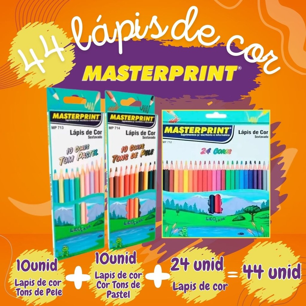 Kit 44 Lápis de Cor (24 CORES + 10 Cores Tom Pastel +10 Cores Tons de Pele) Escolar Sextavado em Oferta na Shopee