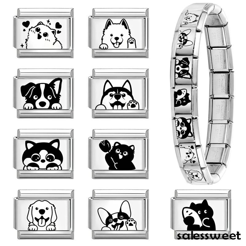 Charme Pulseira Pet Cão Gato Caber 9mm De Ligação Italiana Jóias De Aço Inoxidável Diy Fazendo Presentes