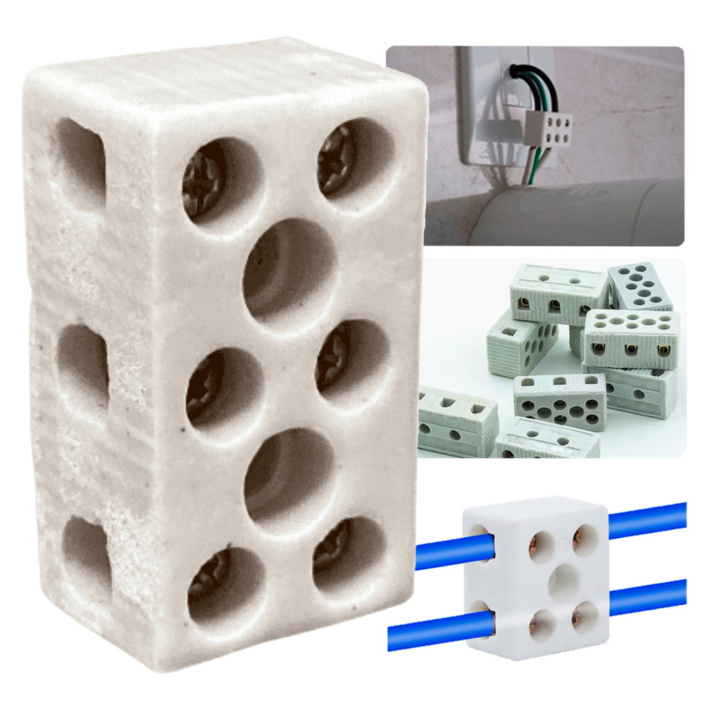 Conector Porcelana Chuveiro Tripolar 3 Polos 6mm Conector Elétrico Louça Cerâmica Emenda Cabos/Fios