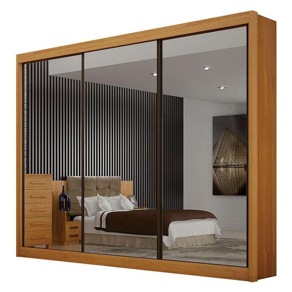 Guarda Roupa Casal 3 Portas 3 Espelhos São Paulo Gold Cinamomo - Leifer Móveis em Oferta na Shopee