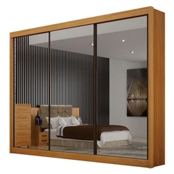 Guarda Roupa Casal 3 Portas 3 Espelhos São Paulo Gold Cinamomo - Leifer Móveis