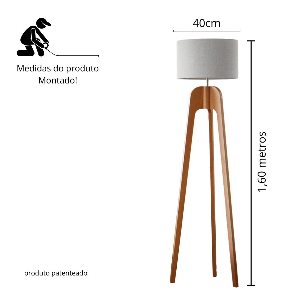 Luminária Paris de Piso em Madeira Cúpula Palha Moderna Abajur Pedestal