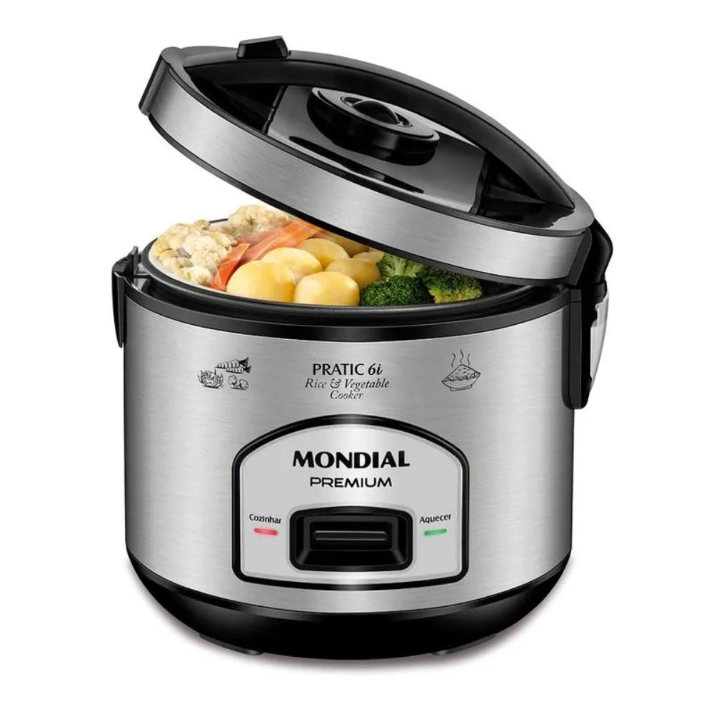Panela Elétrica de Arroz Mondial Pratic 6i Premium Preto/Inox 500W 127V - PE-43-6X em Oferta na Shopee