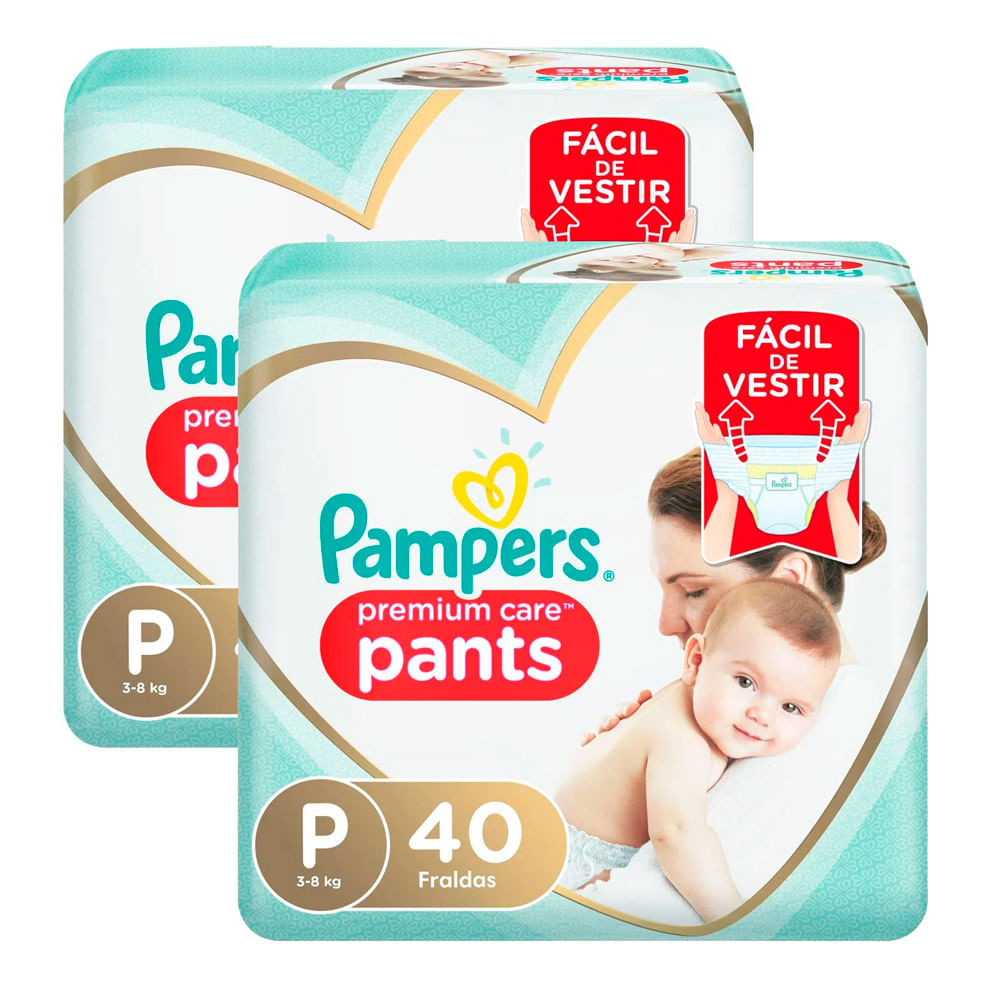 Kit 2 Fralda Infantil Pampers Premium Care Pants Tamanho P com 40 Unidades Cada - Mom & Baby