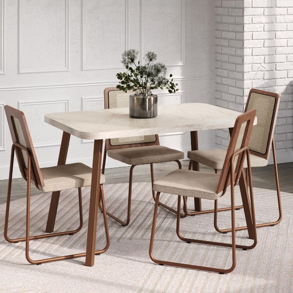 Conjunto Sala de Jantar 4 Cadeiras Trento Carraro Petra e Rosê em Oferta na Shopee