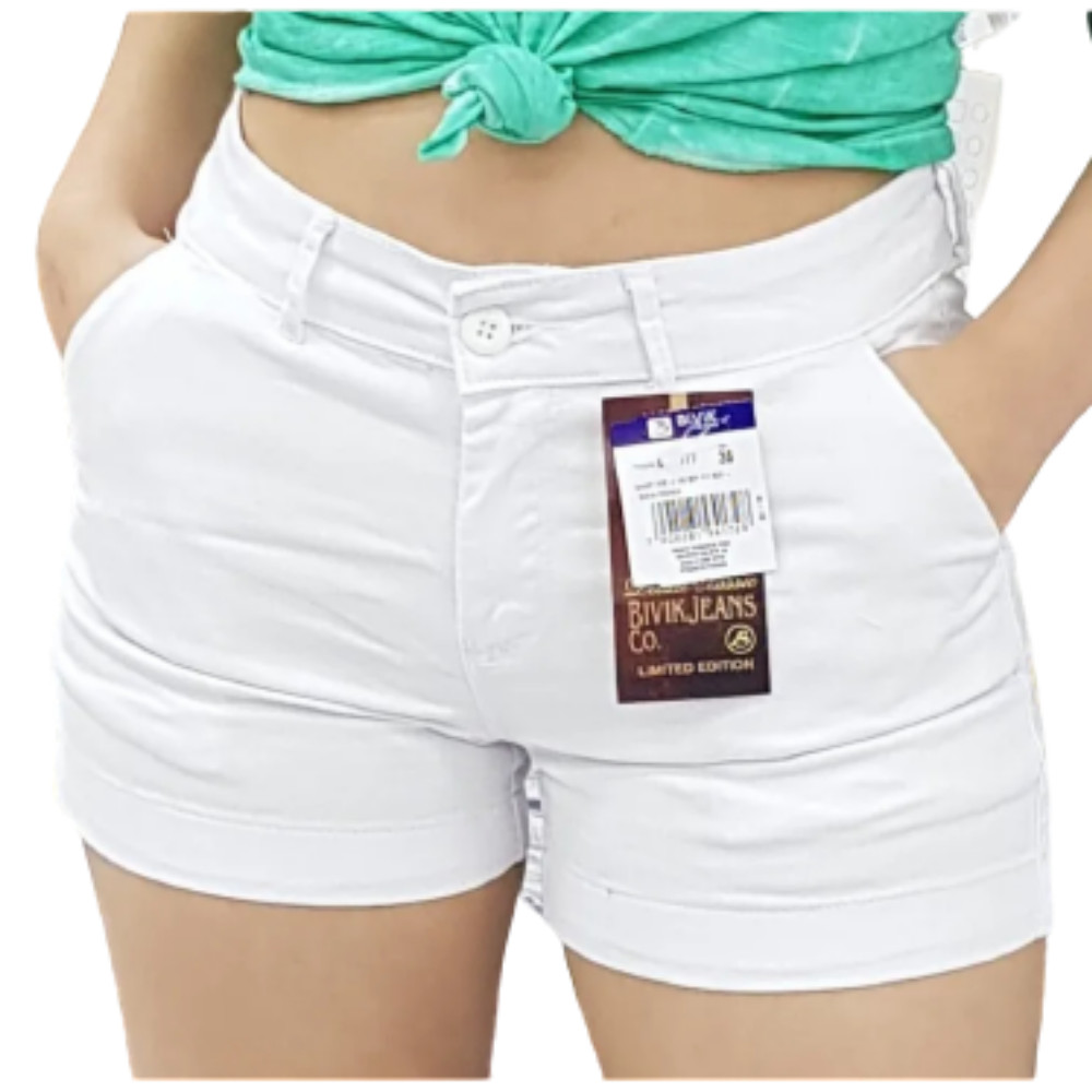 Shorts Feminino Sarja Social Bivik Bolso Faca Lycra Cores