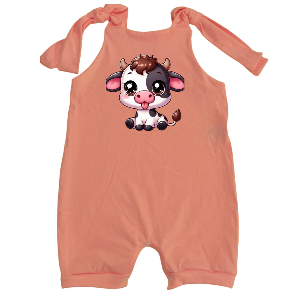Macacão Jardineira Roupa Infantil Algodão Bebê Menina Temática Mesversário Vaquinha 0 Â 12 Meses