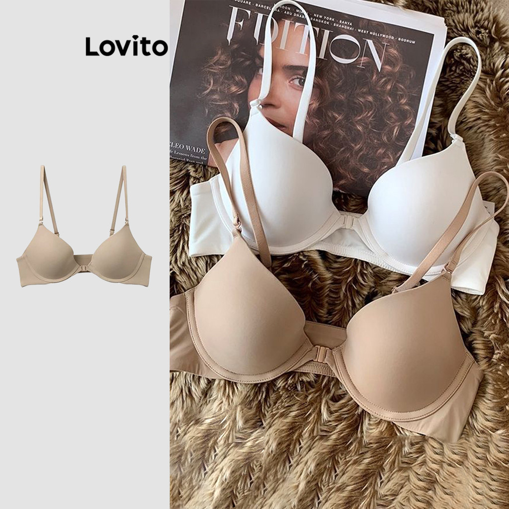 Lovito Sutiã Sexy Bralette Com Fivela Lisa Para Mulheres LNL43212
