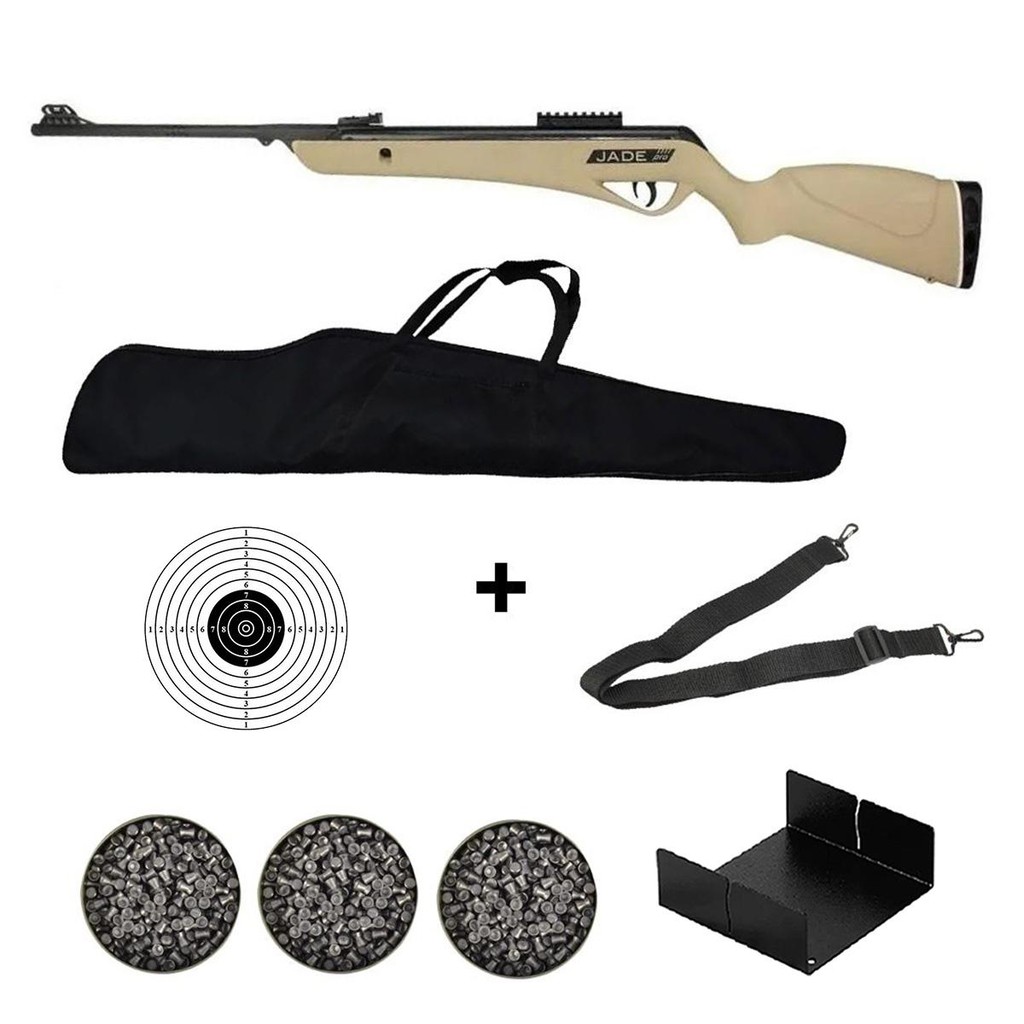 Carabina Pressão Jade Pro Nitro Desert 5.5mm CBC + 3 Chumbos + Capa + Bandoleira + Alvo + Porta Alvo em Oferta na Shopee