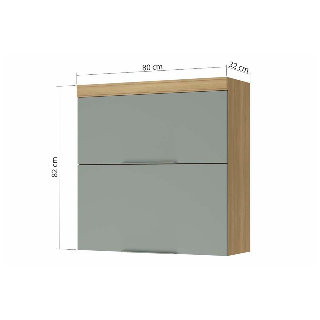 Detalhes do Módulo Cozinha Nesher Marquesa Armário c/ 2 Portas Basculante 80 cm Nature/Verde - Nesher