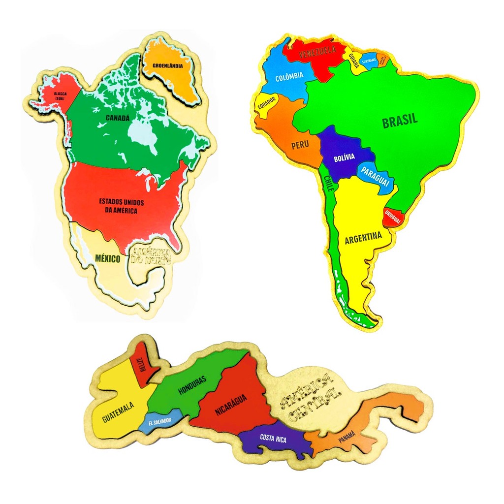 Kit Quebra-cabeça Mapas América do Norte, América do Sul e América Central Ístmico