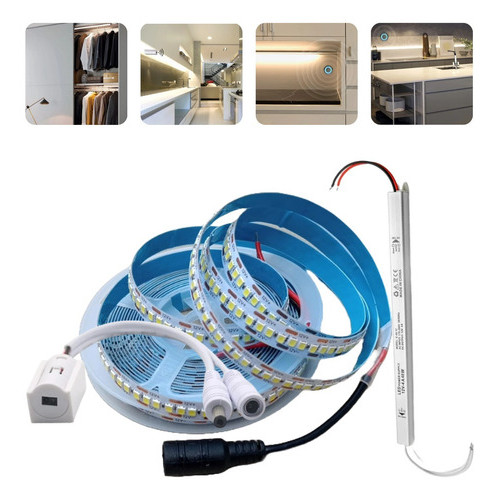 Fita De 240 Led/m 12v 5m Branco Frio (6000k) + Sensor (Branco) P/ Porta + Fonte Slim