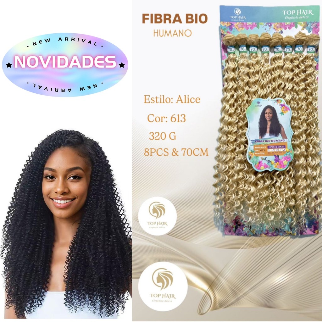 Cabelo Cacheado Alice Fibra Bio Humano Macia com Colágeno 70cm 8Telas 320g Top Hair ALICE em Oferta na Shopee