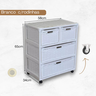 Gaveteiro Organizador Fibra Sintética 4 Gavetas c/rodinhas 58x34x65 Banheiro Quarto (Já Montado) em Oferta na Shopee