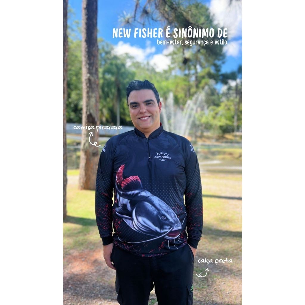 Camiseta de Pesca Pirarara Gola Zíper Proteção Solar UV New Fisher - NF02 em Oferta na Shopee