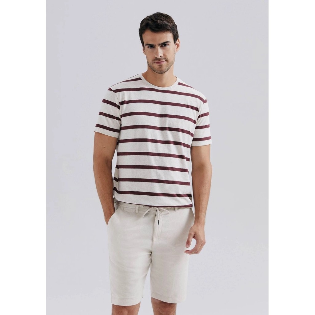 Bermuda Hering Chino Em Linho Bege