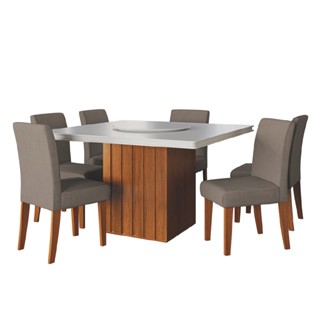 Conjunto Sala de Jantar Amsterdã New Mesa com Tampo Giratório 6 Cadeiras Trieste Madeirado/Mascavo em Oferta na Shopee
