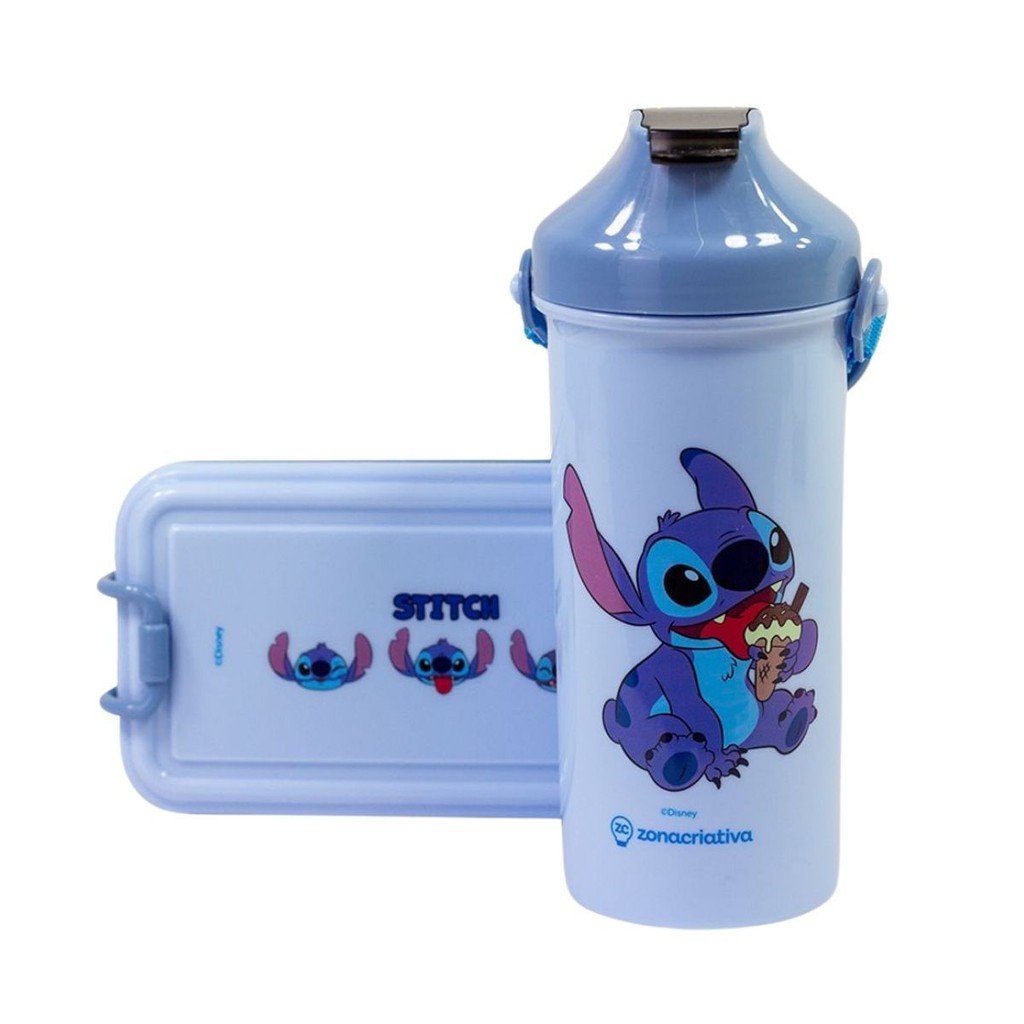 Lunch Box Stitch Infantil Marmita Talher Copo Canudo Disney Zona Criativa