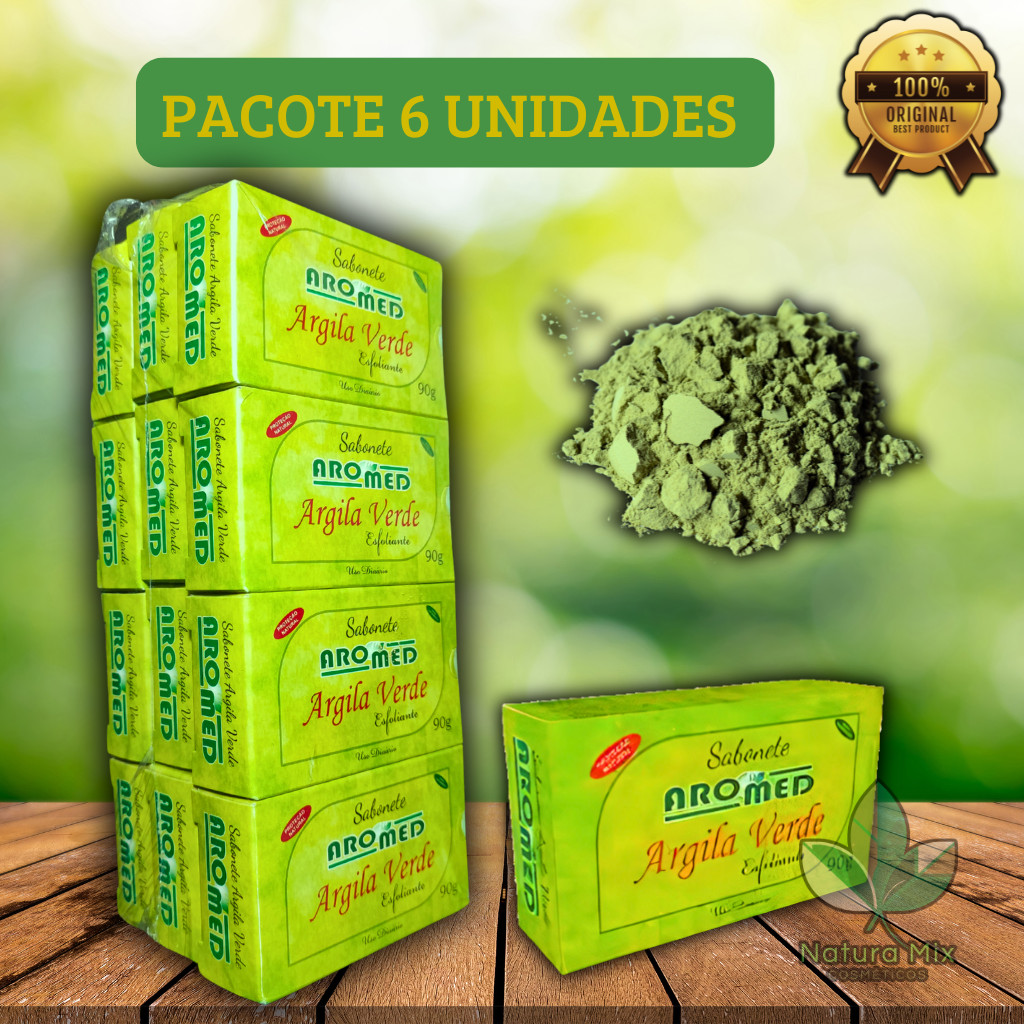 Kit 6 UN Sabonete de Argila Verde barra 90g Aromed em Oferta na Shopee