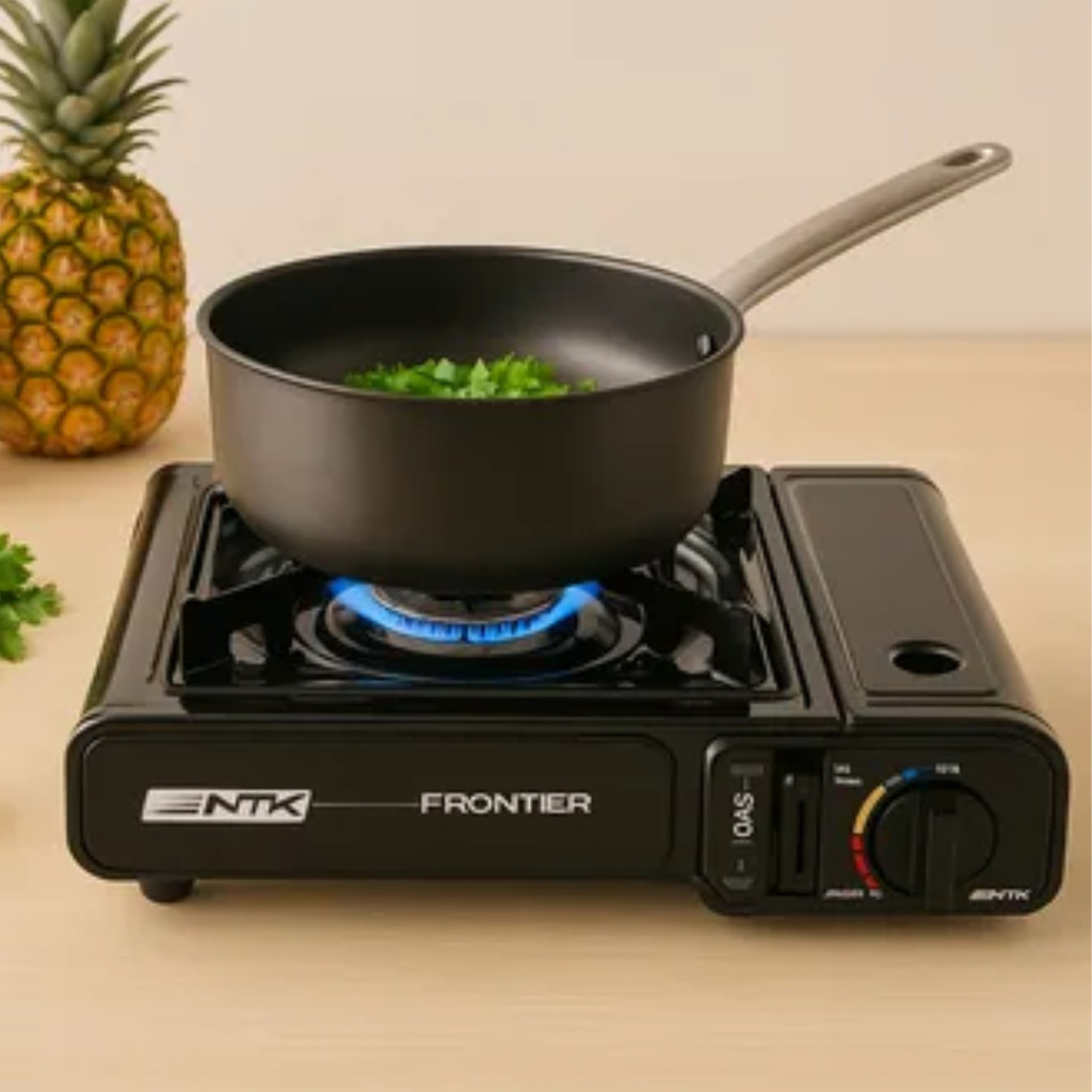 Fogareiro de Mesa Frontier Preto Portátil Compacto Camping Gás Cozinha Prático Seguro