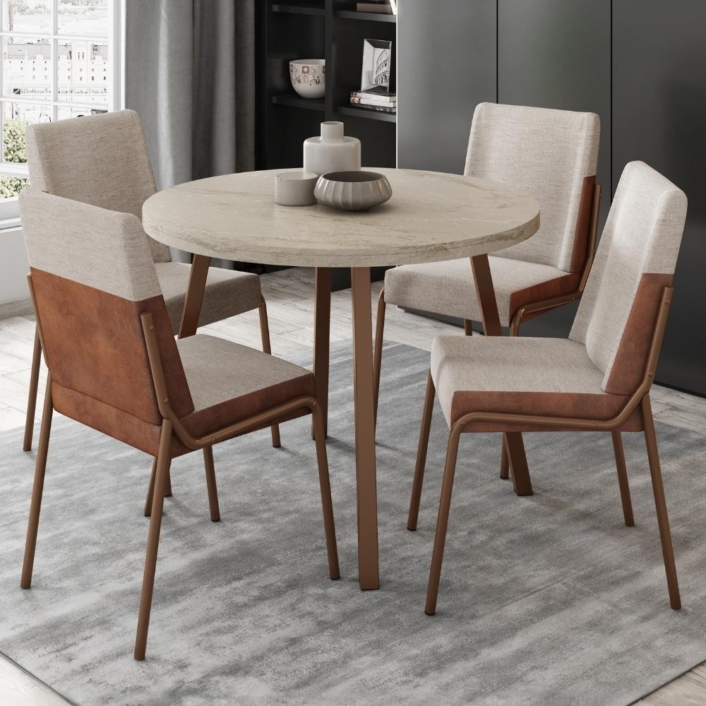 Conjunto Sala de Jantar 4 Cadeiras Roman Carraro Petra e Rosê em Oferta na Shopee