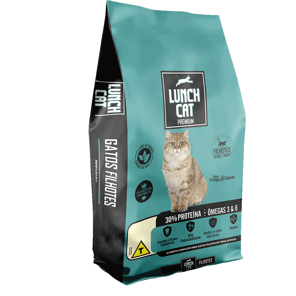 Ração Lunch Cat Premium para Gatos Filhotes Sabor Frango e Salmão 30% Proteínas 5kg