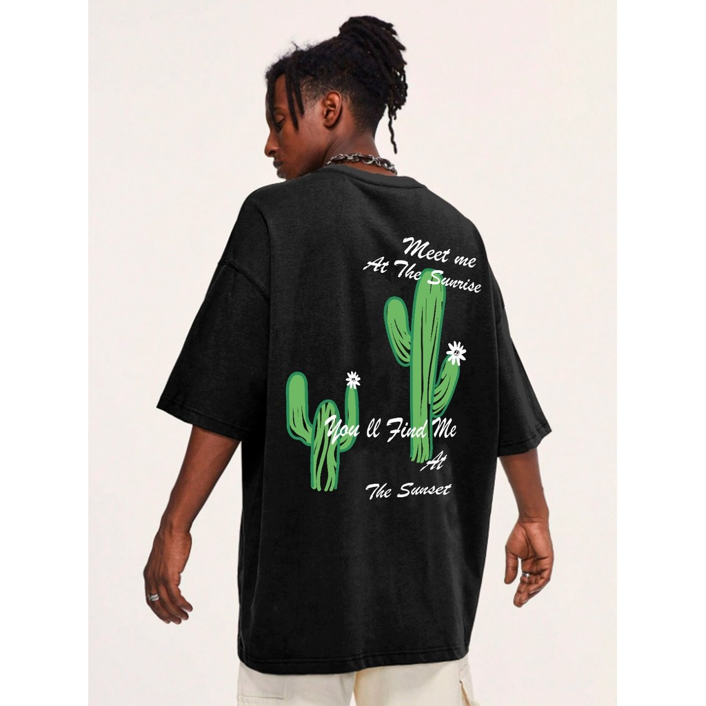 Camiseta Masculina Life Style Larga Oversized Estampada Cactus Bordado Cacto Deserto Flor Estampa