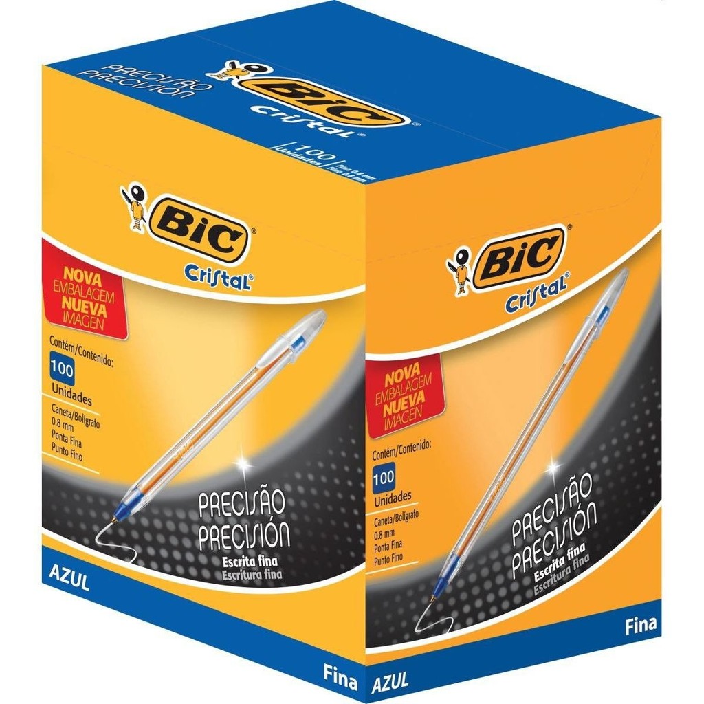 Caneta Bic Cristal Precisão Fina 0.8mm Caixa C/ 100 Canetas