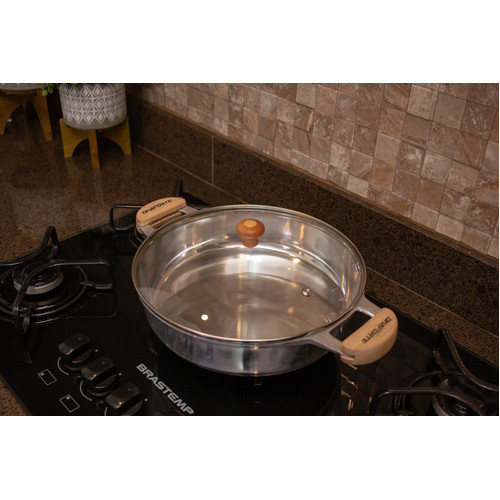 Frigideira Alumínio Batido Fundido Grosso 26cm Tampa Vidro