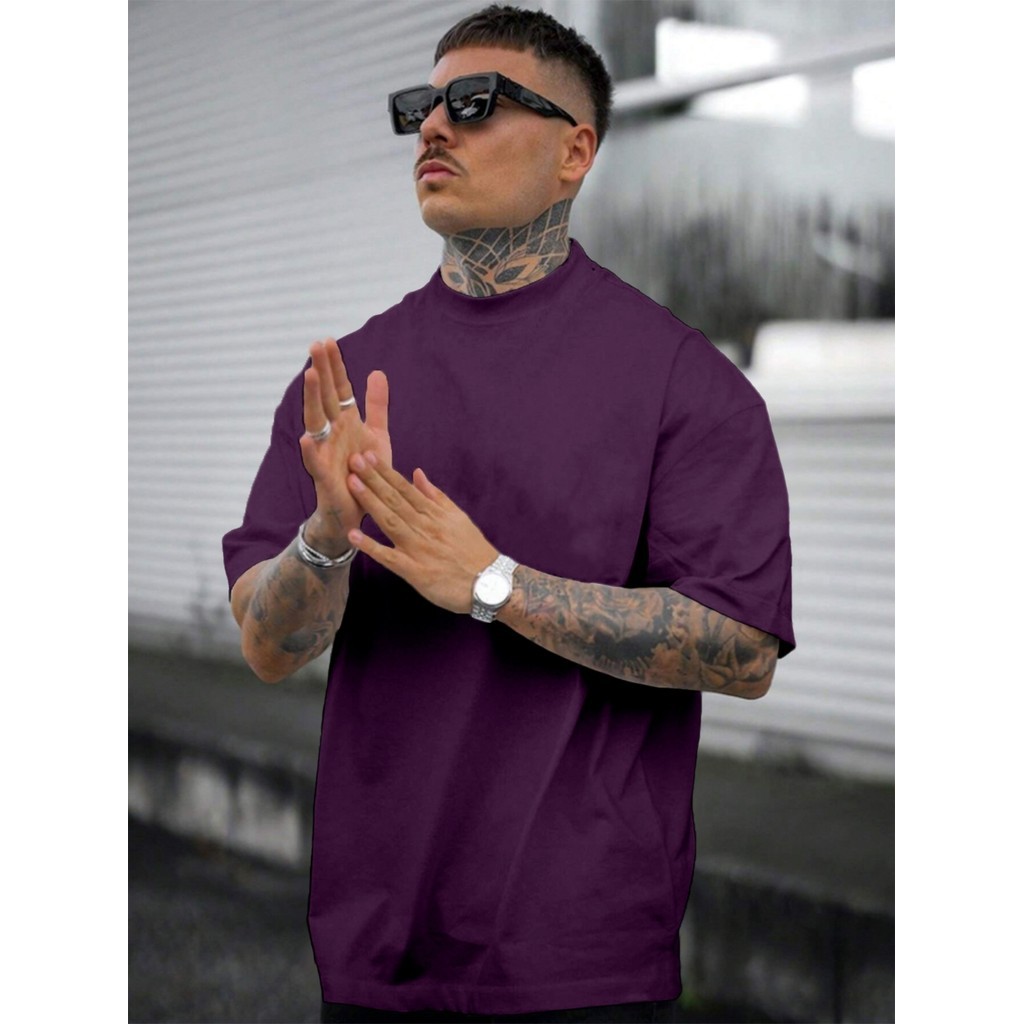 Camisa Roxo Casual Fitness Sem Estampa Básica Camiseta Larga Confortável Blusa Oversized Esportiva
