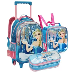 Kit Escolar Infantil Mochila de Rodinha Meninas Estojo e Lancheira