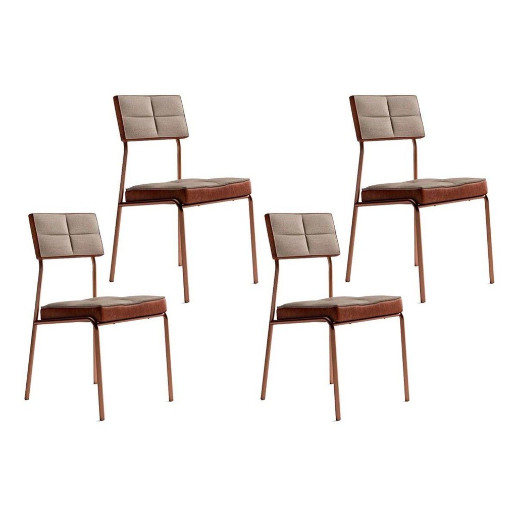 Cadeira Sala de Jantar Neo 1740 Kit 4 Uni Rose/Linho Areia/Courano Caramelo - Carraro