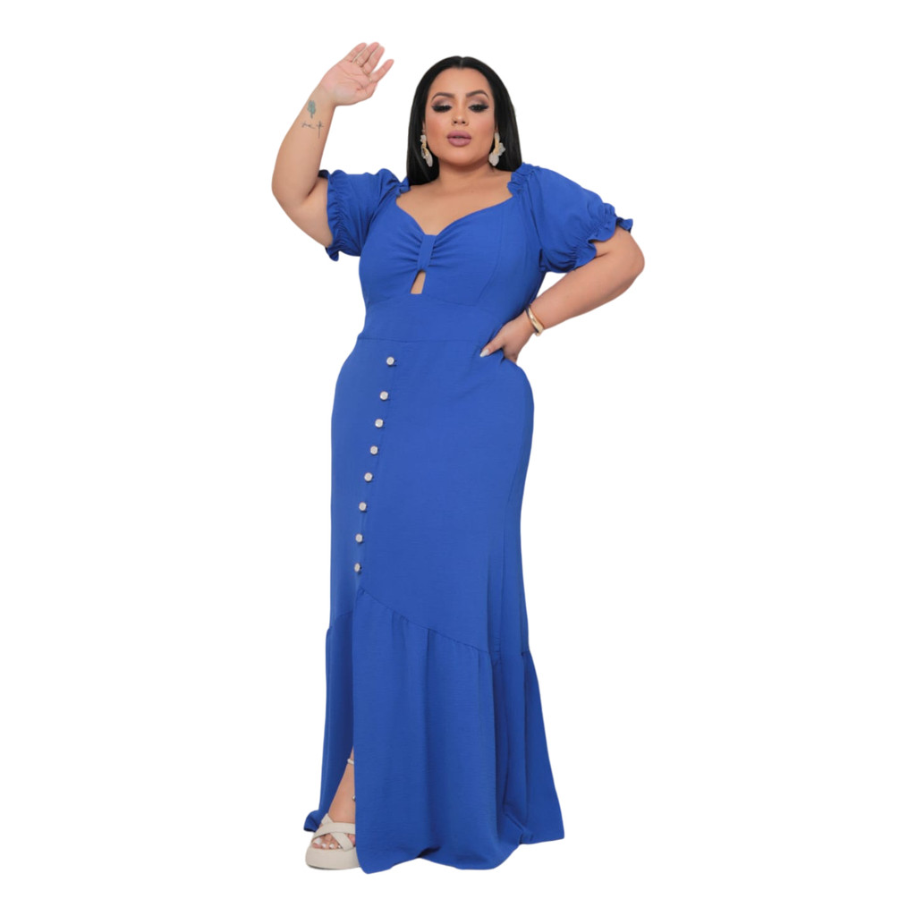 Vestido Longo Plus Size com Manga princesa Festas Natal Casamento Madrinha Moda Blogueiras Grande G2 G3 G4 Linha luxo