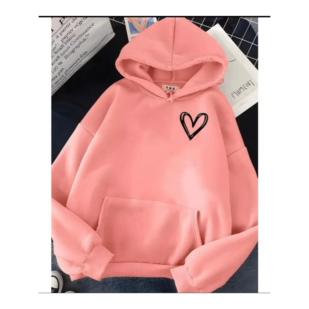 Moletom Feminino Canguru Blusa de Frio Feminina Fofo Moletom De Coração estiloso Casaco Estiloso