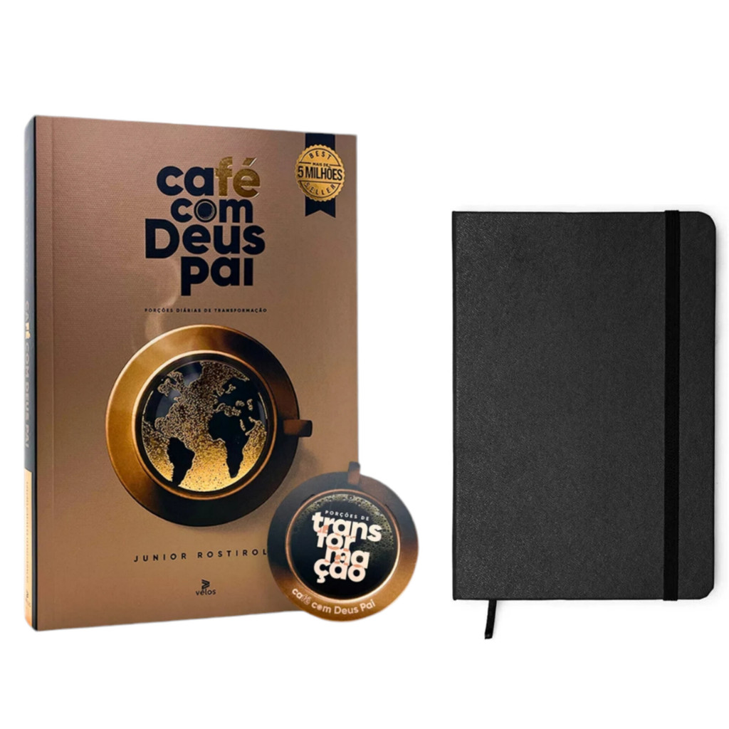 Café com Deus Pai 2025 porções diárias de transformação e Caderno de anotações Moleskine com pauta