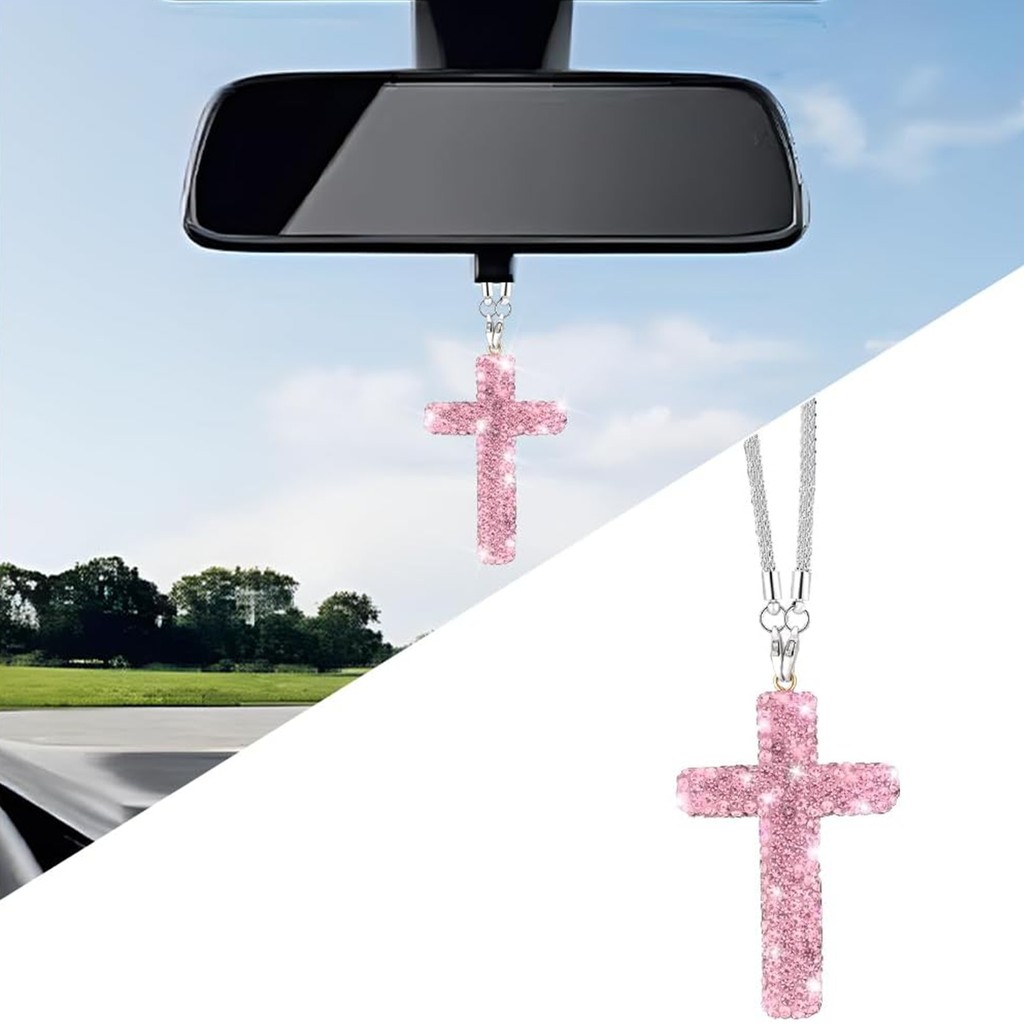 Ornamento De Suspensão De Carro Bling , Pingente De Espelho Retrovisor De Veículo Com Strass De Cristal Cruzado Decoraçã em Oferta na Shopee