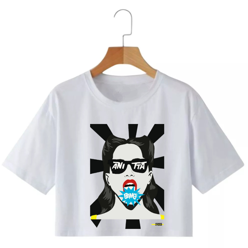Cropped Feminino Presente Modinha Estiloso Tendência Primavera Verão Fã Cantora Anitta Moda Urbana 2025 Primavera Verão