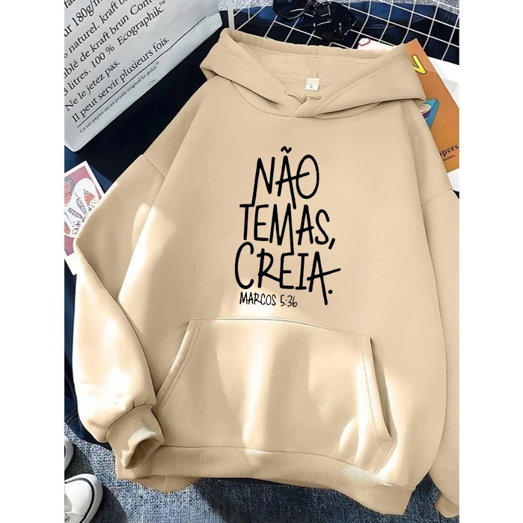 Moletom Canguru Unissex Não Temas Creia Agasalho Casaco Blusa De Frio Blusão Capote Flanelado frio